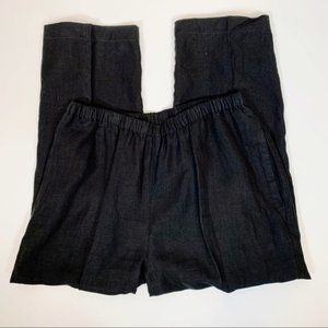 Flax Black Linen Elastic Waist Pants Large